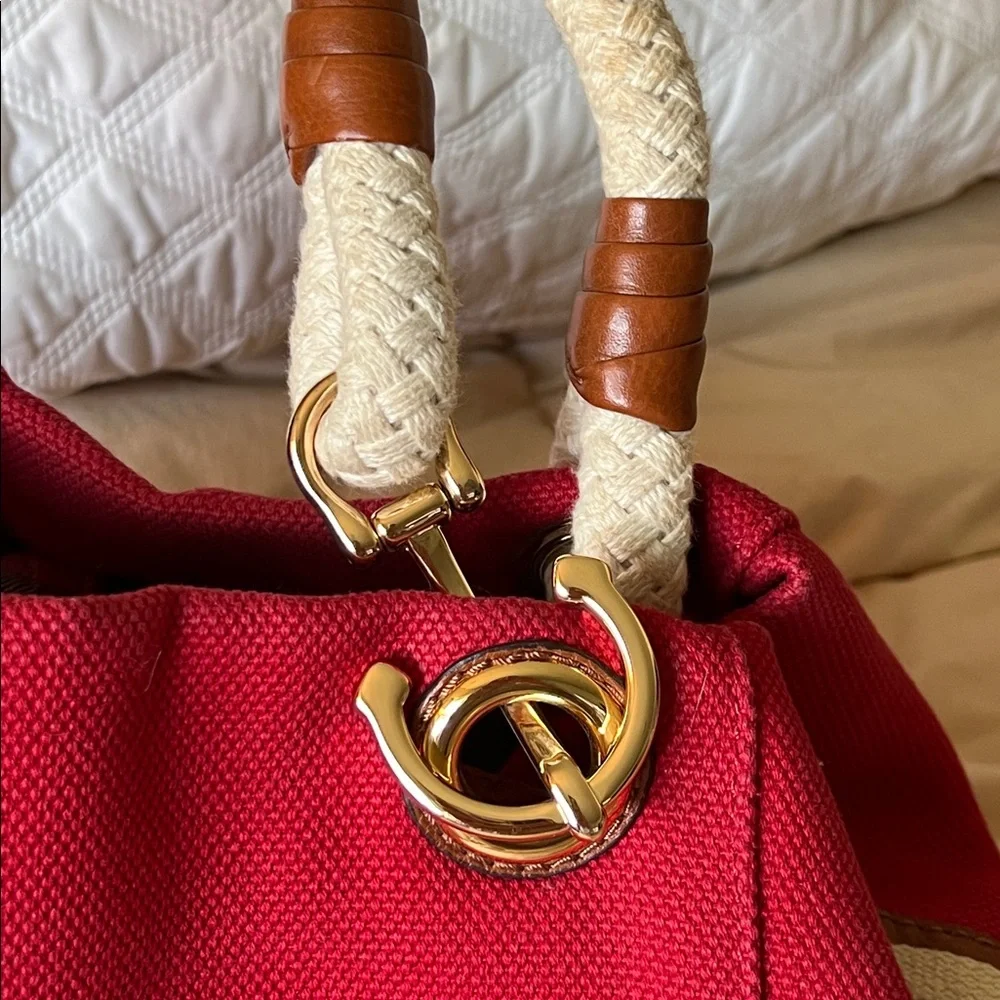 Michael Kors Marina Mandarin Red Canvas Convertible Purse - Picture 4 of 11